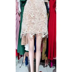 Chân Váy Ren Dài Ngang Gối Lưng Cao sang trọng Màu kem Đúp lót 2 lớp Hàng có sẵn giao ngay  Đủ size tới 80kg Giá 299k