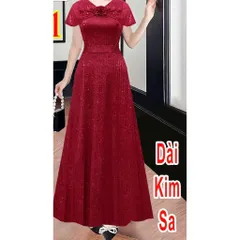 ĐẦM KIM SA DẠ HỘI DÁNG DÀI TAY CHOÀNG VAI DỰ TIỆC SIÊU XINH, che bắp tay Hang có sẵn giao ngay Màu đỏ đô Giá 420k
