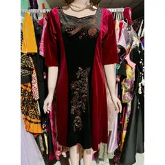 Đầm trung niên thiết kế cao cấp nhung kim sa ánh nhũ phối Đầm tay lỡ, lich sự, sang trọng Giá 380k Hàng có sẵn giao ngay