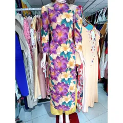 Áo Dài Truyền Thống hoa  Duyên Dáng, Lụa Nhật Mềm Mại , cổ cách điệu siêu đẹp