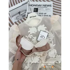 Đầm CÔNG CHÚA HOA REN LƯỚI CAO CẤP  Đủ size SML Màu trắng kem, đúp lót 3 lớp ren , vai có cầu vai Giá 450k Hàng có sẵn