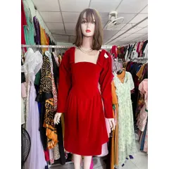 Đầm nhung tay dài cổ vuông Hàng có sẵn giao ngay L, eo dưới 80 cm mặc đẹp Đủ size SMLXL Chất liệu nhung Giá 290k