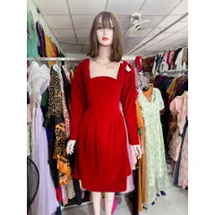 Đầm nhung tay dài cổ vuông Hàng có sẵn giao ngay L, eo dưới 80 cm mặc đẹp Đủ size SMLXL Chất liệu nhung Giá 290k