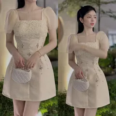 Váy thiết kế tay lưới phối ren ngực đính đá Chất liệu tapta cao cấp Đá đính kết thủ công Giá 330k Hàng có sẵn giao ngay
