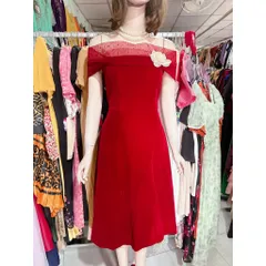 Đầm nhung trễ vai sang trọng thanh lịch Chất liệu vải NHUNG cao cấp xịn mịn trễ vai Hàng có sẵn giao ngay L Size SML