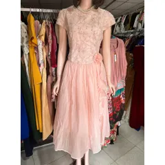 Đầm thiết kế maxi ren lưới nhũ hoa sóng màu hồng nhạt nhẹ nhàng tiểu thư đài cát Hàng có sẵn giao ngay LXL Đủ size SMLXL