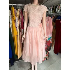 Đầm thiết kế maxi ren lưới nhũ hoa sóng màu hồng nhạt nhẹ nhàng tiểu thư đài cát Hàng có sẵn giao ngay LXL Đủ size SMLXL
