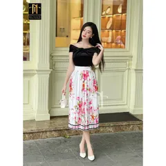 Set rời Channel áo nhug xoắn ngực trễ vai mix chân váy dập li hoa 3D sắc nét, cao cấp, sang trọng Giá 330k