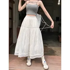 (hàng loại 1) Chân váy trắng ren hoa dáng dài mẫu mới phong cách Hàng có sẵn giao ngay, eo bo chun co giãn dễ mặc