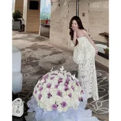 Set cúp ngực ren trắng váy nữ dáng dài cổ tiểu thư Set ren nữ, Set gồm áo quây họa tiết ren hoa dập nổi phối