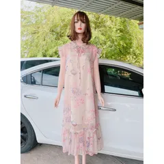 Đầm tơ hoa hồng nhẹ nhàng tiểu thư Gồm đầm lót bên trong + đầm hoa tơ + dây buộc eo hay mặc suông đều đẹp Giá 320k