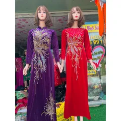 Áo daì đính kêt siêu đẹp Hàng chụp thật 100% Màu tím size M, màu đỏ size S Hàng siêu đẹp tỉ mỉ Giá 400k/ áo dài đính kết