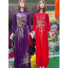 Áo daì đính kêt siêu đẹp Hàng chụp thật 100% Màu tím size M, màu đỏ size S Hàng siêu đẹp tỉ mỉ Giá 400k/ áo dài đính kết