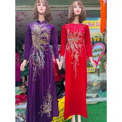 Áo daì đính kêt siêu đẹp Hàng chụp thật 100% Màu tím size M, màu đỏ size S Hàng siêu đẹp tỉ mỉ Giá 400k/ áo dài đính kết