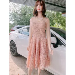 Đầm ren hồng nude siêu đẹp Giá 320k Hàng có sẵn giao ngay L Chất liệu ren Có sẵn mút ngực
