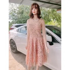 Đầm ren hồng nude siêu đẹp Giá 320k Hàng có sẵn giao ngay L Chất liệu ren Có sẵn mút ngực