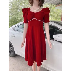 Đầm đỏ nhung đinh ngọc cao cấp Hàng có sẵn giao ngay Giá 299k Chất liệu nhung