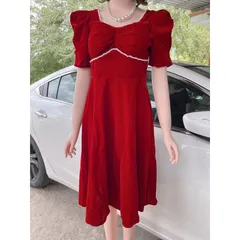 Đầm đỏ nhung đinh ngọc cao cấp Hàng có sẵn giao ngay Giá 299k Chất liệu nhung