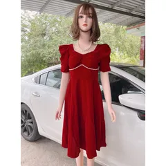 Đầm đỏ nhung đinh ngọc cao cấp Hàng có sẵn giao ngay Giá 299k Chất liệu nhung