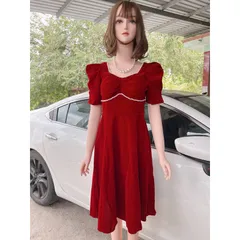 Đầm đỏ nhung đinh ngọc cao cấp Hàng có sẵn giao ngay Giá 299k Chất liệu nhung