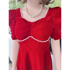 Đầm đỏ nhung đinh ngọc cao cấp Hàng có sẵn giao ngay Giá 299k Chất liệu nhung
