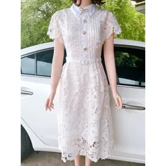 Đầm trắng cổ điển Ren Thanh Lịch Hàng siêu đẹp Giá 550k Hàng có sẵn giao ngay L Màu trắng Chất liệu ren nổi cao cấp