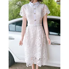 Đầm trắng cổ điển Ren Thanh Lịch Hàng siêu đẹp Giá 550k Hàng có sẵn giao ngay L Màu trắng Chất liệu ren nổi cao cấp