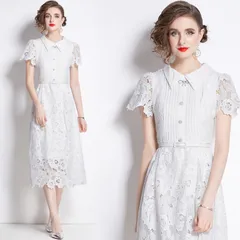 Đầm trắng cổ điển Ren Thanh Lịch Hàng siêu đẹp Giá 550k Hàng có sẵn giao ngay L Màu trắng Chất liệu ren nổi cao cấp
