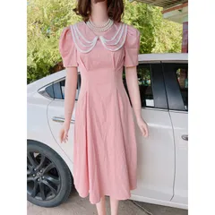 Đầm Tiểu Thư Thanh Lịch Sang Trọng Giá 290k HÀng có sẵn giao ngay M Màu hồng siêu đẹp Chất liệu tuyết mưa cao cấp