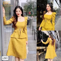 ☘️ SET GẤM XỐP CỔ VUÔNG ĐAI EO 🌷( gồm áo và váy 🌷 Hàng xuất sắc thiết kế siêu đỉnh , cổ vuông sang trọng mix đai đá