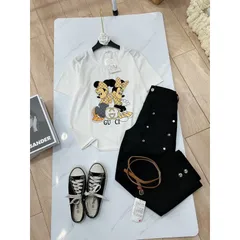 SET ÁO MICKEY QUẦN ĐEN KÈM BELT XỊN ĐẸP NHÉ Chất thun + kaki boy + kèm belt y hình chụp💯💯