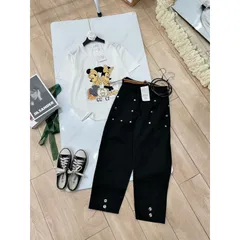 SET ÁO MICKEY QUẦN ĐEN KÈM BELT XỊN ĐẸP NHÉ Chất thun + kaki boy + kèm belt y hình chụp💯💯