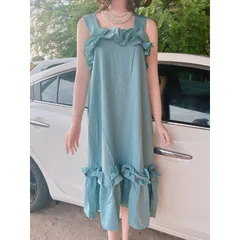 Đầm bèo 2 dây  đầm maxi nữ suông 2 dây bản to phối bèo Giá 290k Hàng có sẵn giao ngay Màu xanh mint
