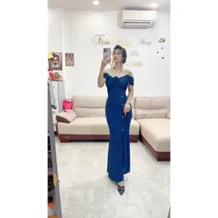 Đầm dạ hội kim sa nhũ ,mqu xanh coban Giá 360k Hàng có sẵn giao ngay Size : eo dưới 95 cm mặc