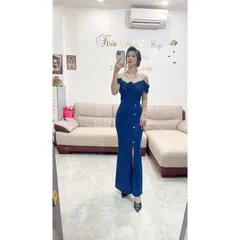 Đầm dạ hội kim sa nhũ ,mqu xanh coban Giá 360k Hàng có sẵn giao ngay Size : eo dưới 95 cm mặc