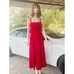Đầm 2 dây đỏ sang chảnh Giá 290k Hàng có sẵn giao ngay L Chất liệu mango cao cấp