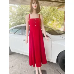 Đầm 2 dây đỏ sang chảnh Giá 290k Hàng có sẵn giao ngay L Chất liệu mango cao cấp