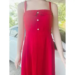 Đầm 2 dây đỏ sang chảnh Giá 290k Hàng có sẵn giao ngay L Chất liệu mango cao cấp
