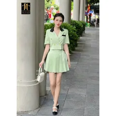 Giá 290k Set váy phối nhung chân xếp li xinh lắm. Hàng 2 lớp  Xanh- trắng- hồng