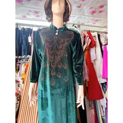 Đầm trung niên cho mẹ dự tiệc sang trọng chất vải nhung tuyết mềm mịn chống nhăn đính pha lê cổ giọt lệ cao cấp Giá 380k