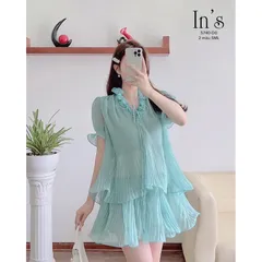 Set Áo + Kèm Váy Dập Ly To Nhỏ Bèo Cuốn Dây Cước Siêu Xinh Phù Hợp Đi Chơi, Du Lịch, Đi Biển