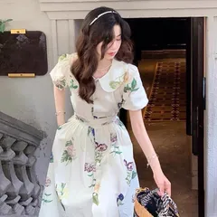 Đầm  Hoa Cổ Sen Tay Bồng Thắt Eo Dáng Dài Kèm Ảnh Thật Giá 290k Hàng có sẵn giao ngay