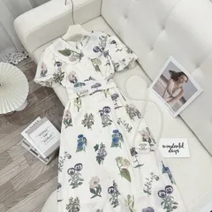 Đầm  Hoa Cổ Sen Tay Bồng Thắt Eo Dáng Dài Kèm Ảnh Thật Giá 290k Hàng có sẵn giao ngay