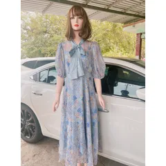 Đầm hoa thiết kế 2 lớp Hàng có sẵn giao ngay Size dưới 65kg mặc đẹp Phía sau dây kéo Form to Màu hồng và màu xanh