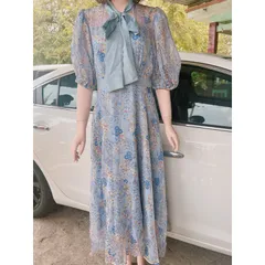 Đầm hoa thiết kế 2 lớp Hàng có sẵn giao ngay Size dưới 65kg mặc đẹp Phía sau dây kéo Form to Màu hồng và màu xanh