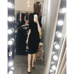 Đầm body thun cotton lạnh siêu mịn siêu xịn Xẻ trước Giá 200k Hàng có sẵn giao ngay Màu đen mặc tôn dáng
