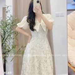 ĐẦm ren hoa kem cao cấp Hàng có sẵn giao ngay Giá 350k