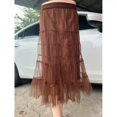 Chân váy ren màu nâu tây Cao Cấp Ba Lớp, Lưới Váy Ren Dài Drap Chữ a Xếp Ly Gia 180k Hàng có sẵn giao ngay