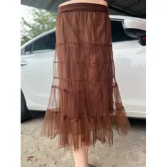 Chân váy ren màu nâu tây Cao Cấp Ba Lớp, Lưới Váy Ren Dài Drap Chữ a Xếp Ly Gia 180k Hàng có sẵn giao ngay