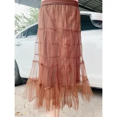 Chân váy ren màu nâu tây Cao Cấp Ba Lớp, Lưới Váy Ren Dài Drap Chữ a Xếp Ly Gia 180k Hàng có sẵn giao ngay